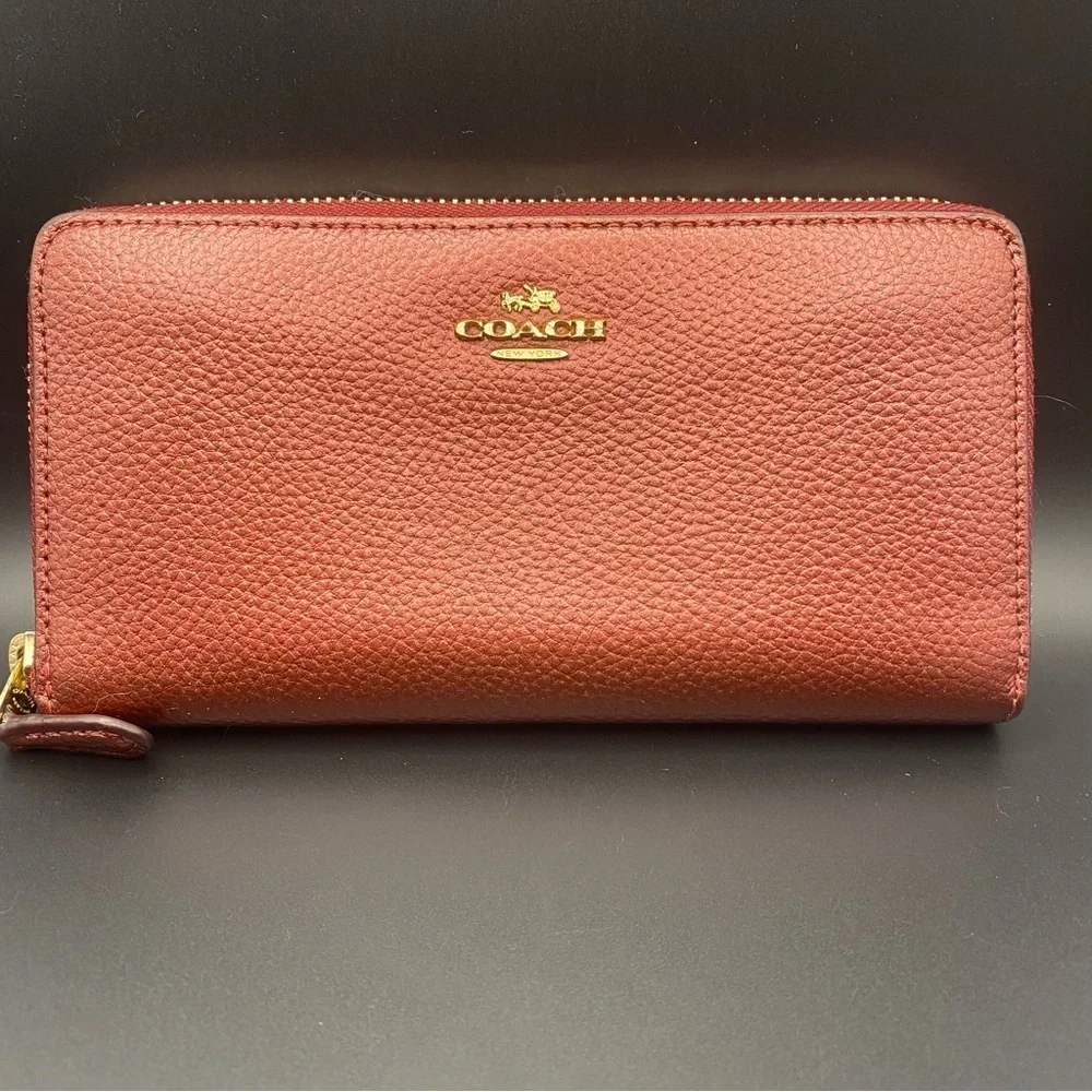 Coach Pebble Leather Accordion Zip around Wallet